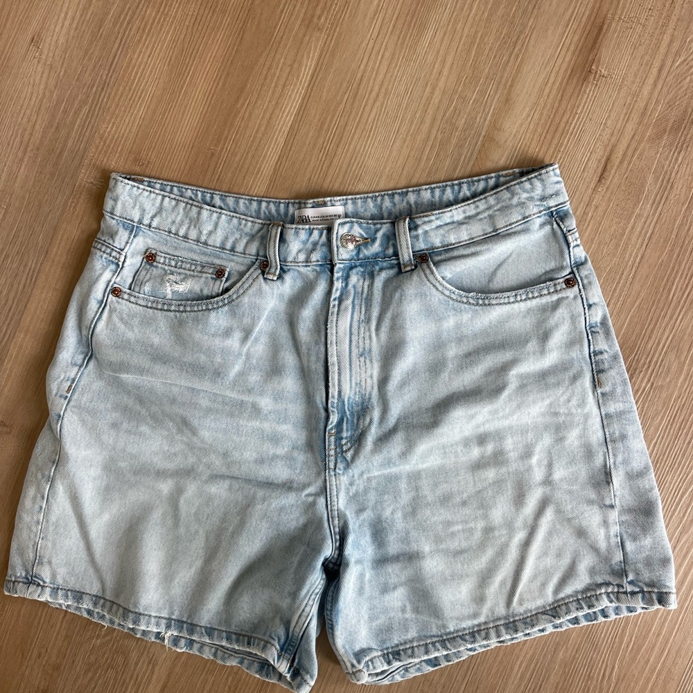 Zara Faded Light Blue Denim Shorts